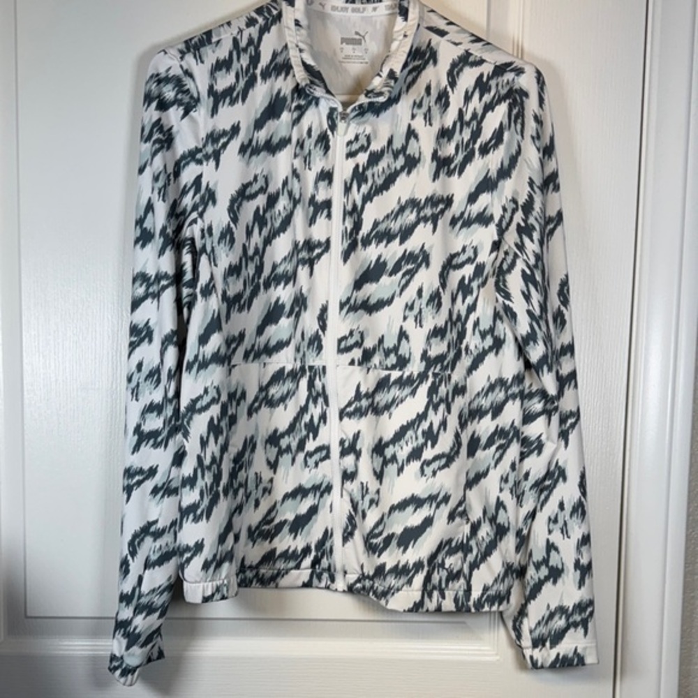 Puma White THE PLAYERS CLOUDSPUN Animal Print Full-Zip Golf Jacket Size Med EUC